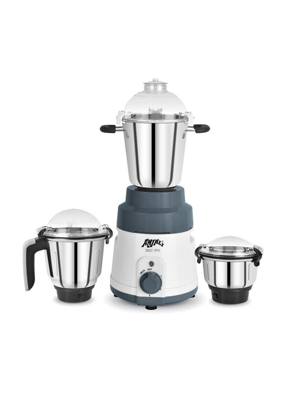 

Anjali 3 in 1 Pro Chef Indian 3 Jars Mixer Grinder Powerful Motor with Stainless Steel Jars and Blades, 1000W, White/Grey