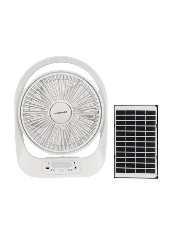

Olsenmark 12" Rechargeable Table Fan with Solar Panel, OMF1848, White
