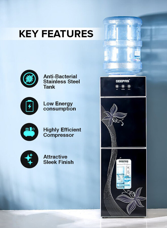 

Geepas 2.8L Top Loaded Water Dispenser With Refrigerator With Stainless Steel Water Tank, GWD17023, Black/White