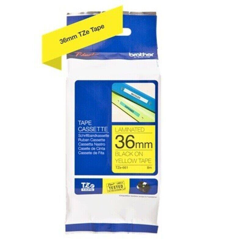 

Brother TZE-661 36mm Black on Yellow Laminated Tape