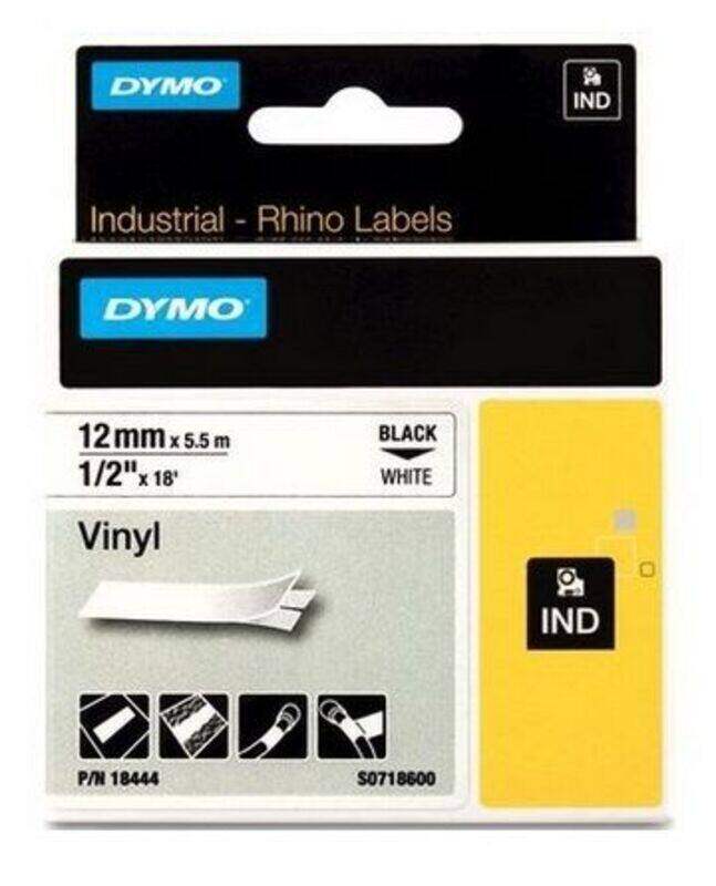 

Dymo 18444 Vinyl Tape - Black on White 1/2 , 12mm X 5.5m