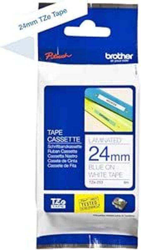 

Brother Tze-253 Blue on White 24mm Laminated Tape