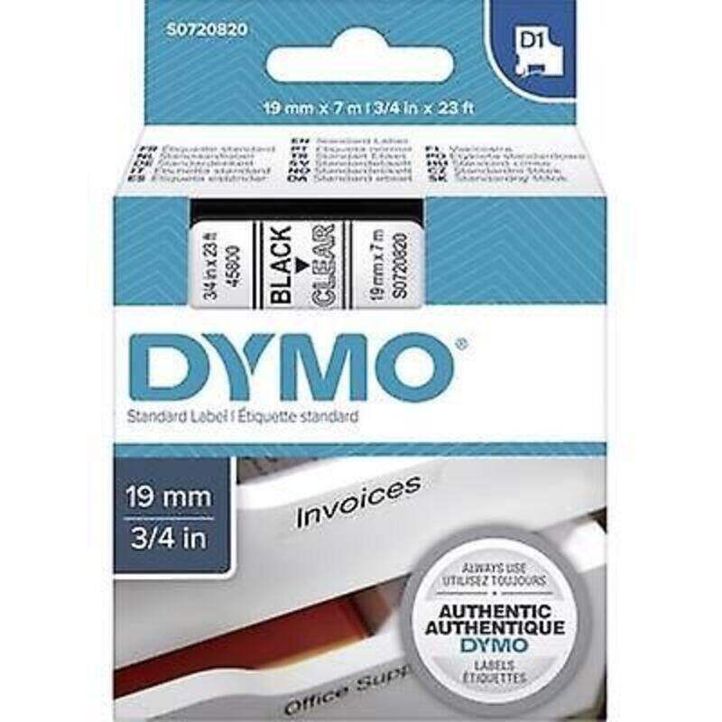 

Dymo 45800, D1 Tape,19mm x 7m, Black on Transparent