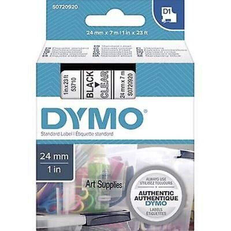 

Dymo 53710, D1 Tape, 24mm x 7m, Black on Transparent