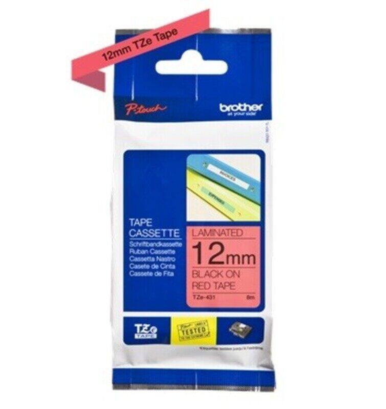 

Brother TZE-431 12mm Laminated Tape, Black on Red