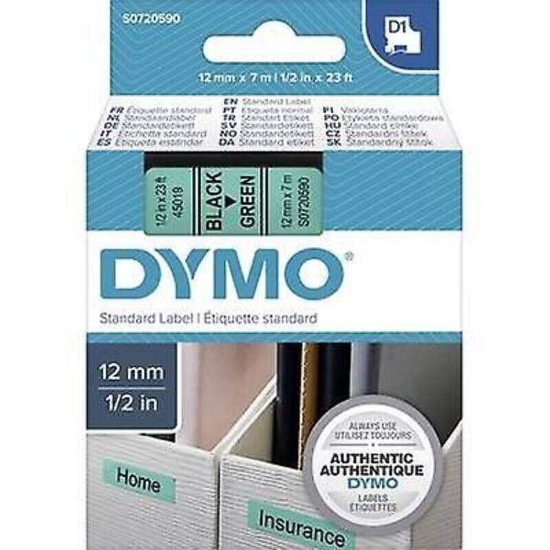 

Dymo 45019, D1 Tape,12mm x 7m, Black on Green