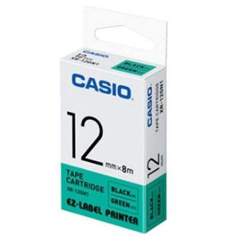 

Casio XR-12GN1 Tape Cassette, 12mm X 8mm, Black on Green