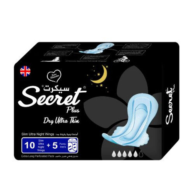 

Secret Plus Sanitary Napkin 15 Pieces, 330mm Size Black, Night Use