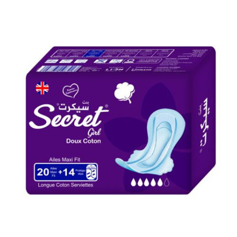 

SECRET GIRL Purple Sanitary Napkins, 34 Napkins per Pack