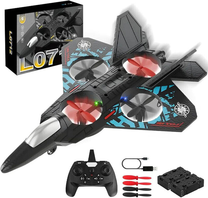 

Eotia RC Helicopter Plane for Kids LO712, 2.4Ghz Remote Control Jet Fighter Airplane 3D Flip Quadcopter Toy Gifts, Cool Lights Stunt Airplane Roll Hovering