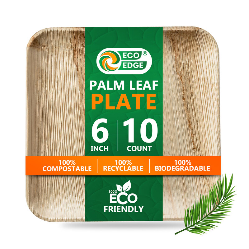 

EcoEdge 6 Inch Square Areca Palm Leaf Plates (Pack of 10) No Chemicals, BPA Free Biodegradable, Eco-Friendly, Plant Based and Organic Disposable Plate