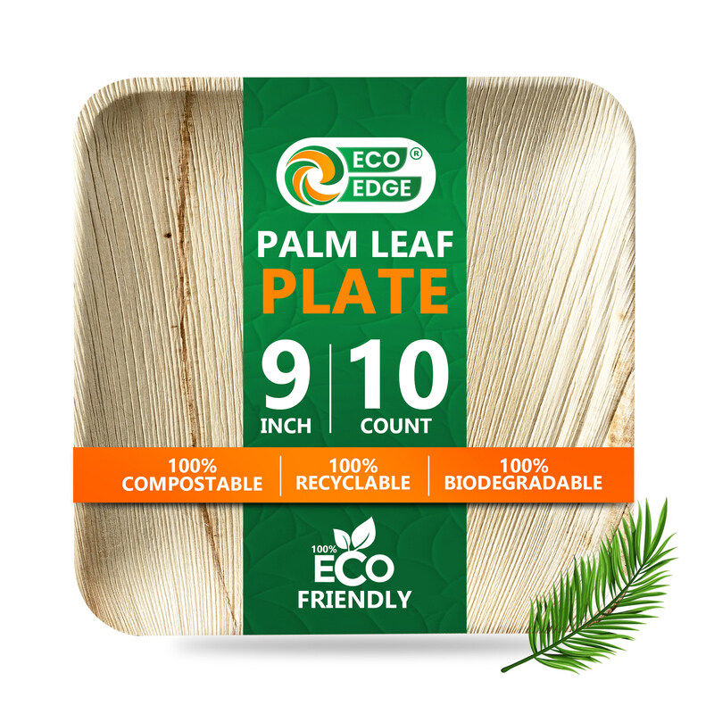 

EcoEdge 9 Inch Square Areca Palm Leaf Plates (Pack of 10) Zero-Waste, Strong and Durable Biodegradable, Eco-Friendly, Plant Based and Sustainable Micr