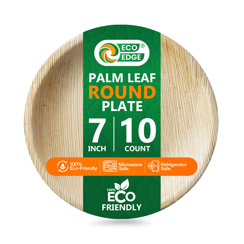 

EcoEdge 7-Inch Round Areca Palm Leaf Plates (Pack of 10) Environmentally safe, Chemical Free, Recyclable, Biodegradable, Disposable Effortlessly Moder