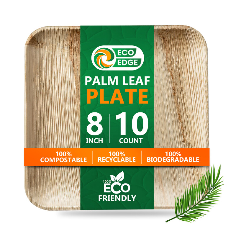 

EcoEdge 8 Inch Square Areca Palm Leaf Plates (Pack of 10) Zero-Waste, Strong and Sturdy Biodegradable, Eco-Friendly, Plant Based and Sustainable Micro