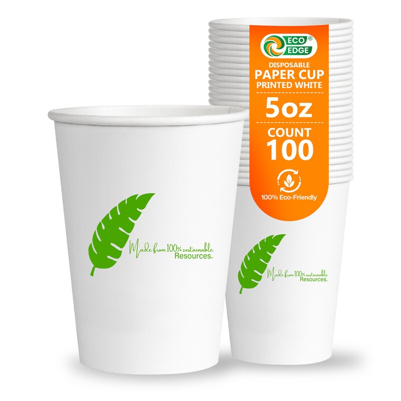 

EcoEdge 5 Oz Disposable Heavy-Duty Party Paper Cups (Pack of 100) For Coffee-Latte, Tea, Water, Insulated, Compostable, Biodegradable, For Parties, Ev