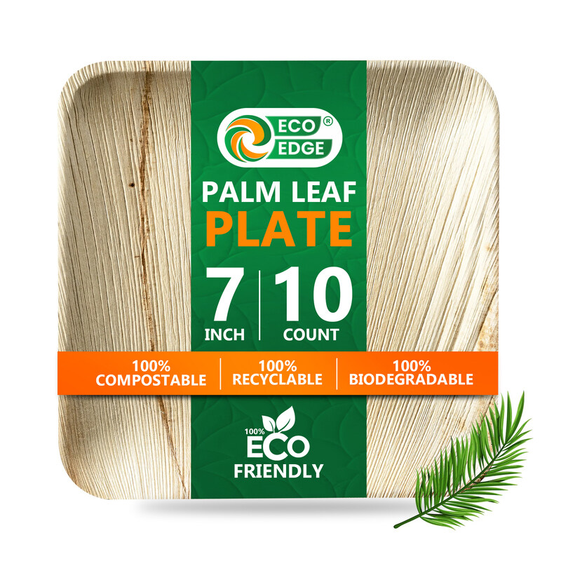 

EcoEdge 7 Inch Square Areca Palm Leaf Plates ( Pack of 10) Biodegradable, Eco-Friendly, Compostable and Organic Zero waste, Heavy Duty, Disposable Pla