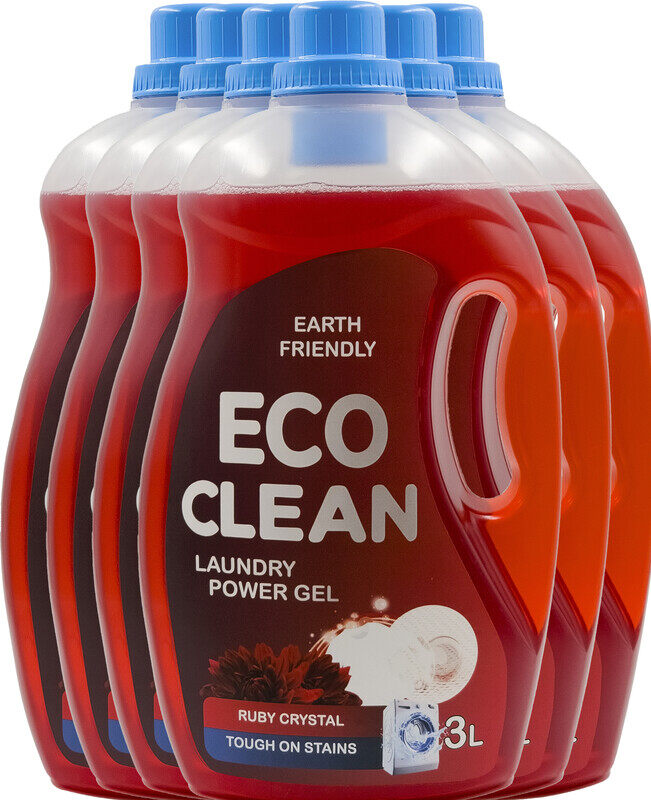 

Earth Friendly Eco Clean Ruby Crystal Laundry Power Gel 3 Liter x 6, Liquid Laundry Detergent