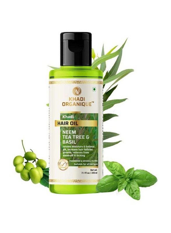 

Khadi Organique Neem Tea Tree & Basil Hair Oil for All Hair Types, 210ml