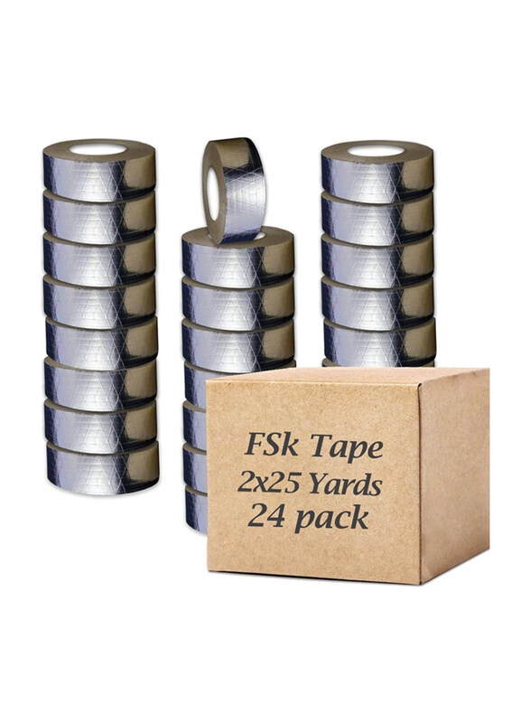 

MARKQ 2inch FSK Tape Aluminum Foil Scrim Kraft Insulation Jacketing Tape Set, 25 Yards x 24 Roll, Silver