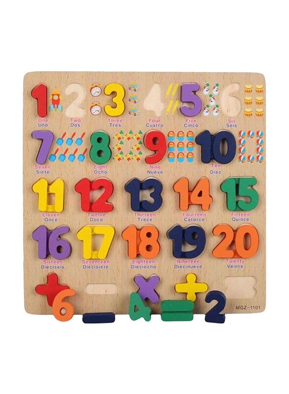 

Markq Wooden Numbers Puzzle Board Jigsaw Puzzle with Letter Blocks, Ages 3+