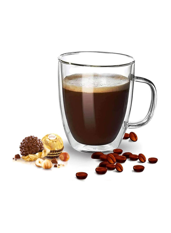 

Markq 350ml Double Wall Glass Coffee Cups with Handles, Clear