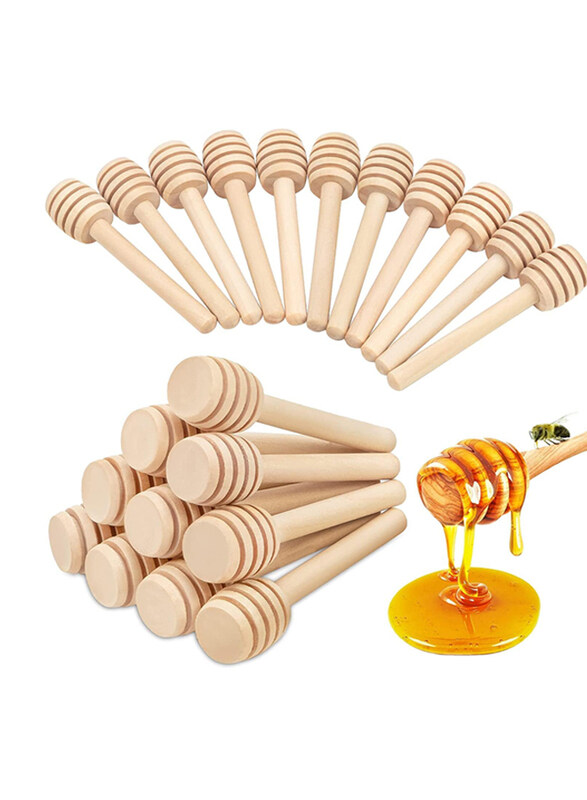 

Markq Wooden Honey Dipper Sticks, 8cm, 12 Pieces, Beige