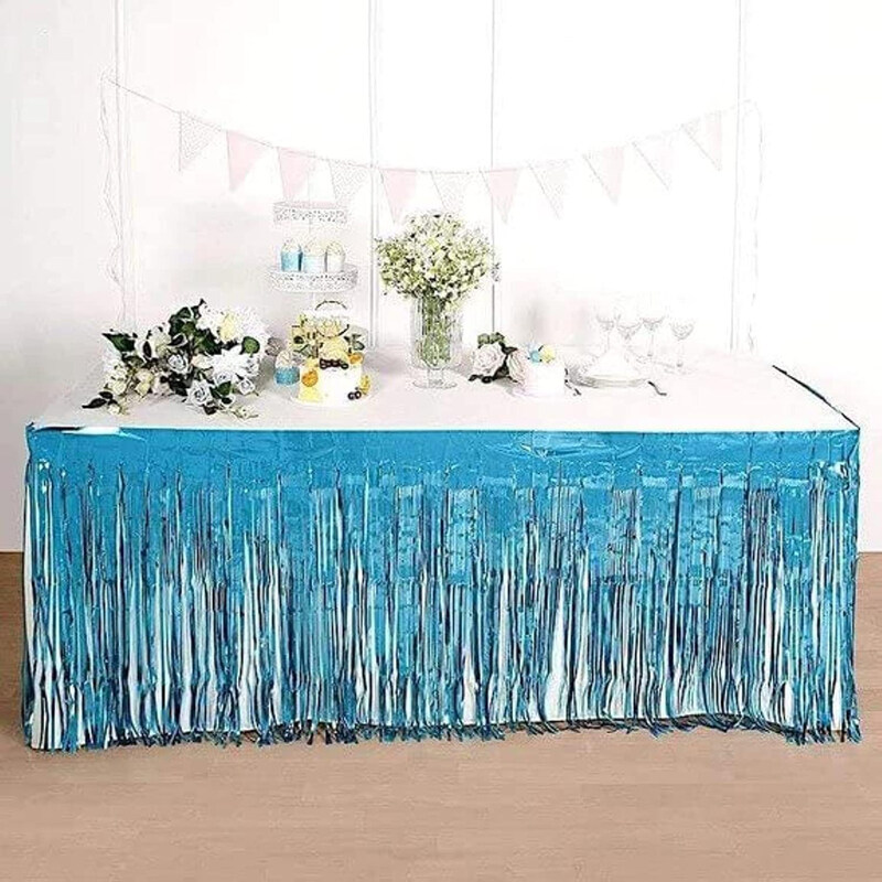 

Markq Disposable Foil Fringe Table Skirt, 4.73 x 0.76 Meter, Blue
