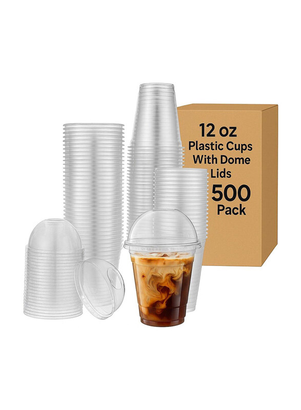 

Markq 12oz 500-Pieces Disposable Plastic Cups with Dome Lids, Clear