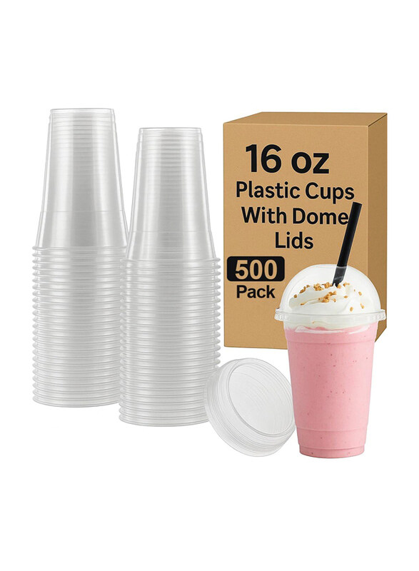 

Markq 16oz 500-Pieces Disposable Plastic Cups with Dome Lids, Clear