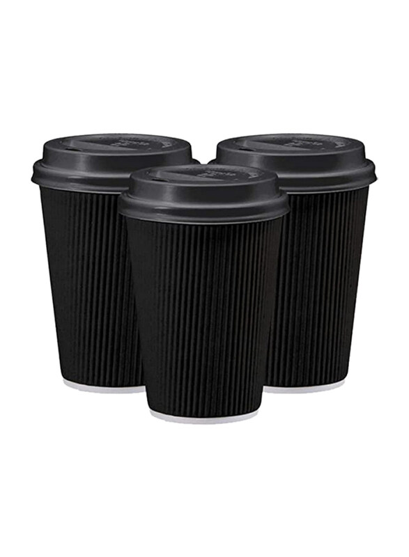 

Markq 12oz 25-Pieces Triple Wall Ripple Disposable Paper Cups with Lids, Black