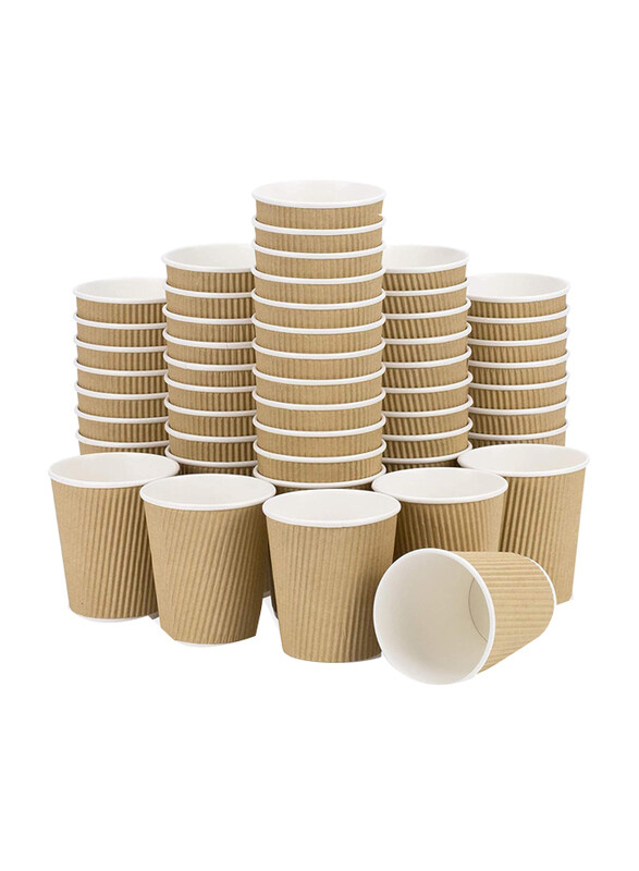 

Markq 8oz 50-Pieces Disposable Ripple Insulated Paper Cups, Brown
