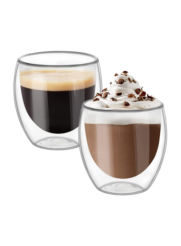 

Markq 250ml 2-Pieces Double Wall Glass Coffee Mugs, Clear