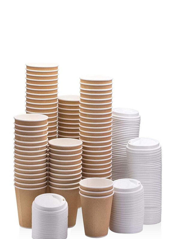 

Markq 8oz 25-Pieces Disposable Ripple Insulated Coffee Cups with Lids, Brown