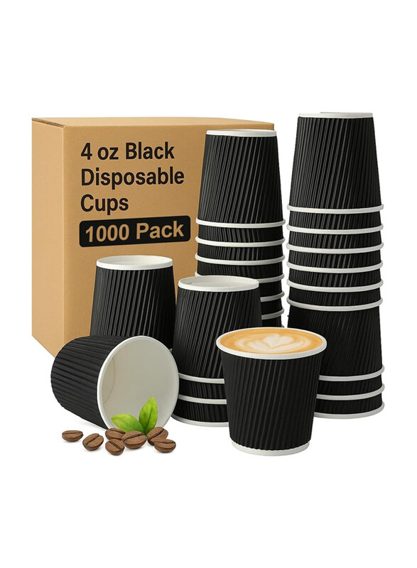 

Markq 4oz 1000-Pieces Triple Wall Ripple Disposable Coffee Cups, Black