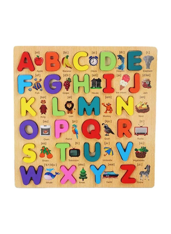 

Markq Wooden Uppercase Alphabet Puzzle Board Jigsaw Puzzle with Letter Blocks, Ages 3+