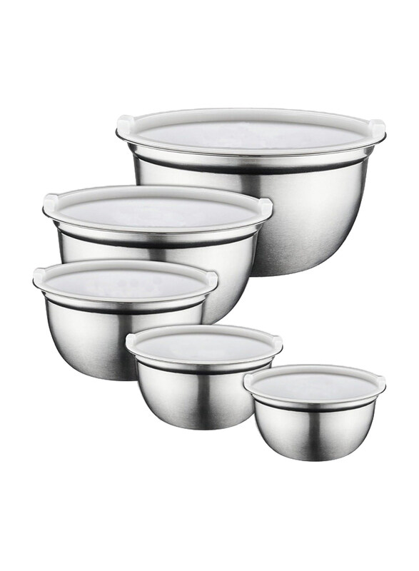 

Markq 5-Piece Mixing Bowls with Airtight Plastic Lids, Silver