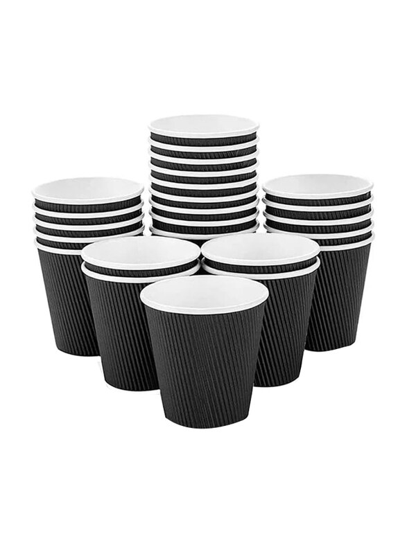 

Markq 8oz 25-Pieces Triple Wall Ripple Disposable Coffee Cups, Black