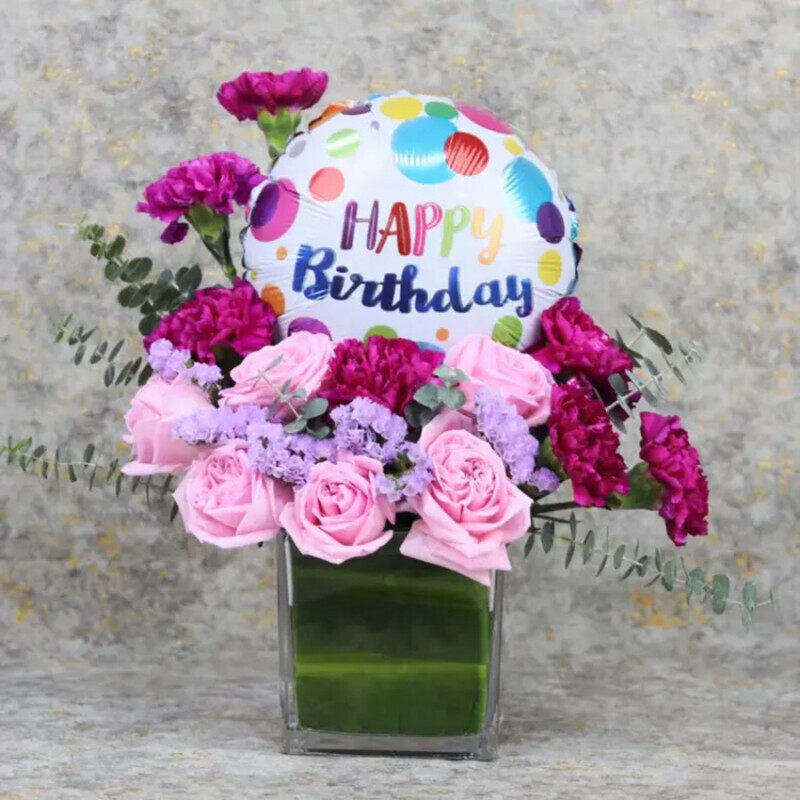 

Generic Cute Birthday Balloon & Flower Vase, Pink