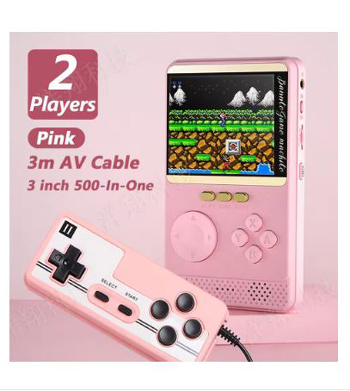 

Generic 2-in-1 Q18 Game Console 6000Mah powerbank Handheld Game Players Machine Console 500 Classic Games 3 Inch HD LCD Screen-Pink