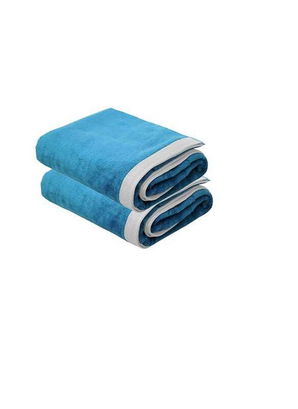 

2 Piece Oversized Velour Luxury Beach Towel -Fluffy Velour Cotton 90 x 165 Cm- 450 GSM 100 % Cotton-Blue