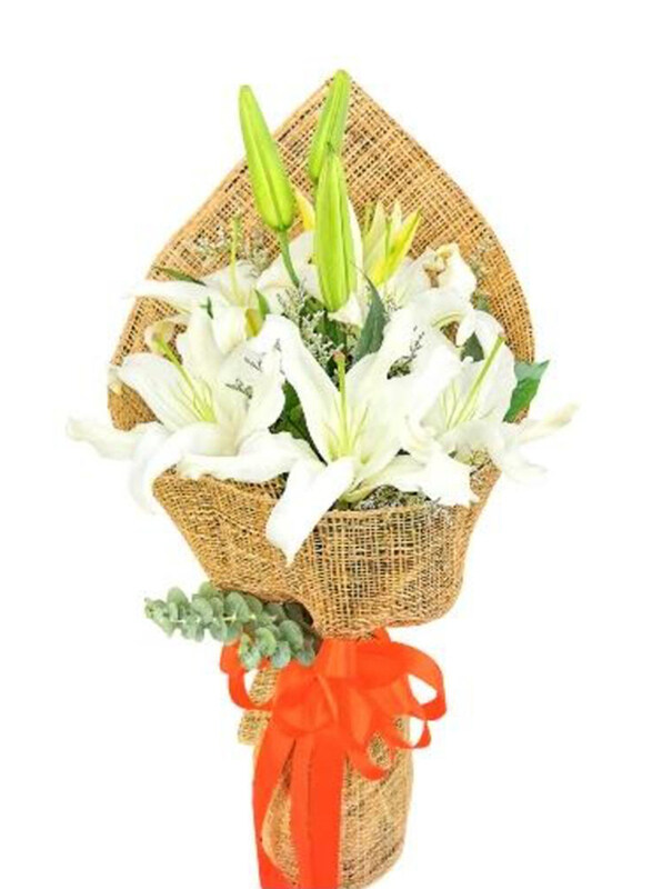 

Carmel Flowers Winter White Lilly with Jute Wrapping, 4 Pieces, White