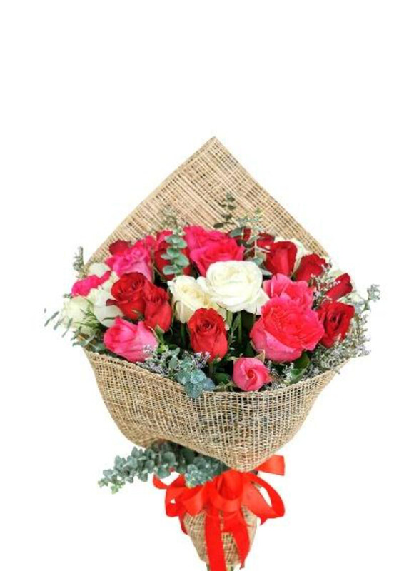 

Carmel Flowers Summer Miracles Mixed Roses with Fillers & leaves with Jute Wrapping, 35 Pieces, Multicolour