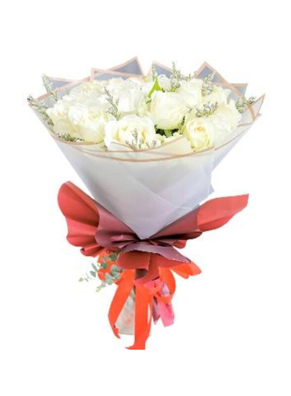

Carmel Flowers Summer Majesty Roses with Wrapping & Ribbon, 18 Pieces, White