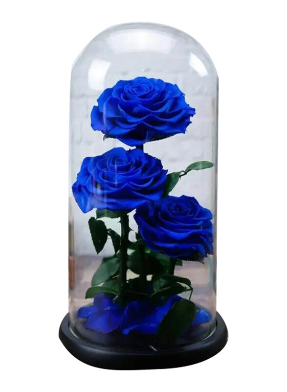 

Carmel Flowers Forever Blue Rose Set in Glass Dome, 3 Pieces, Blue
