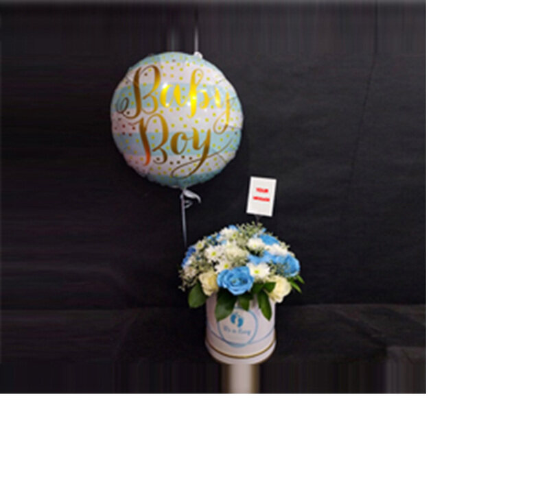 

Carmel Flowers New Born Baby Boy Foil with Blue and White Flowers in White Box With Foil Balloon, Multicolour