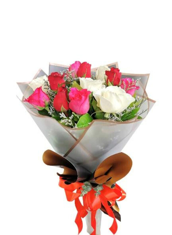 

Carmel Flowers Misty Magic Mixed Roses with Fillers and leaves with Wrapping, 12 Pieces, Multicolour