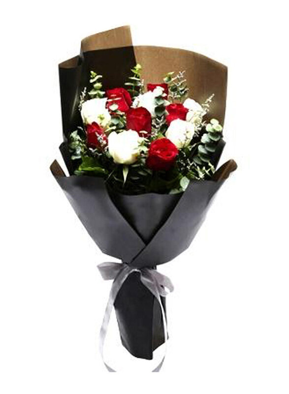 

Carmel Flowers Happiness Mixed Roses with Fillers & Leaves, 12 Pieces, Red/White