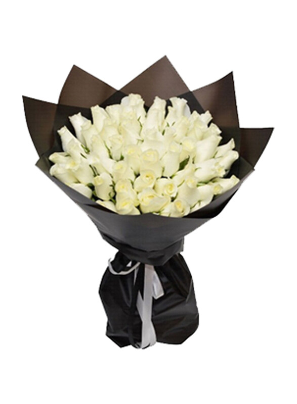 

Carmel Flowers 75 White Roses with Black Wrapping & Ribbon Tied, White/Black
