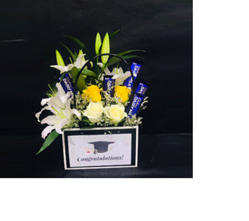 

Carmel Flowers Your Graduation Gift Yellow and White Mix Flowers With Chocolate, Multicolour