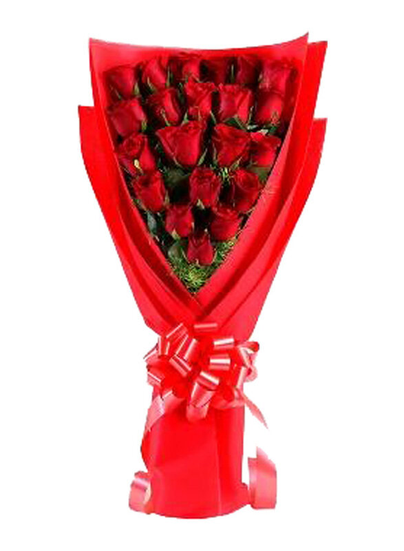

Carmel Flowers Red Romance Roses with Fillers & Nice Wrapping, 21 Pieces, Red